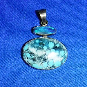 Pendant, Sterling Silver, Turquoise, Opal